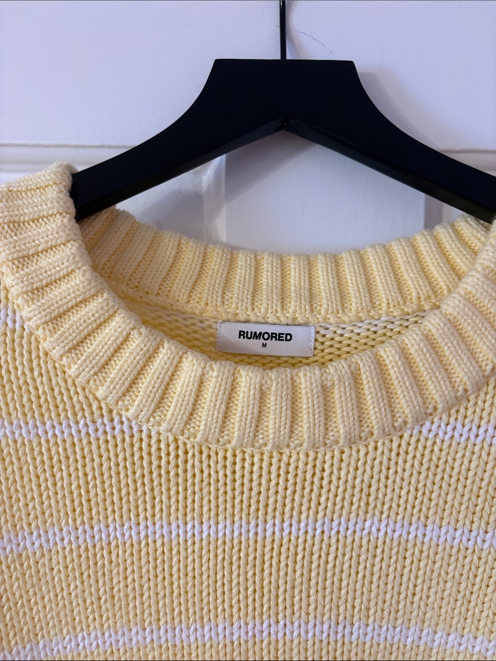 Rumored Yellow and White Striped Oversized Scoopneck Sweater - Picture 2 of 3